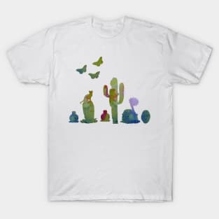 cacti, cat and butterflies T-Shirt